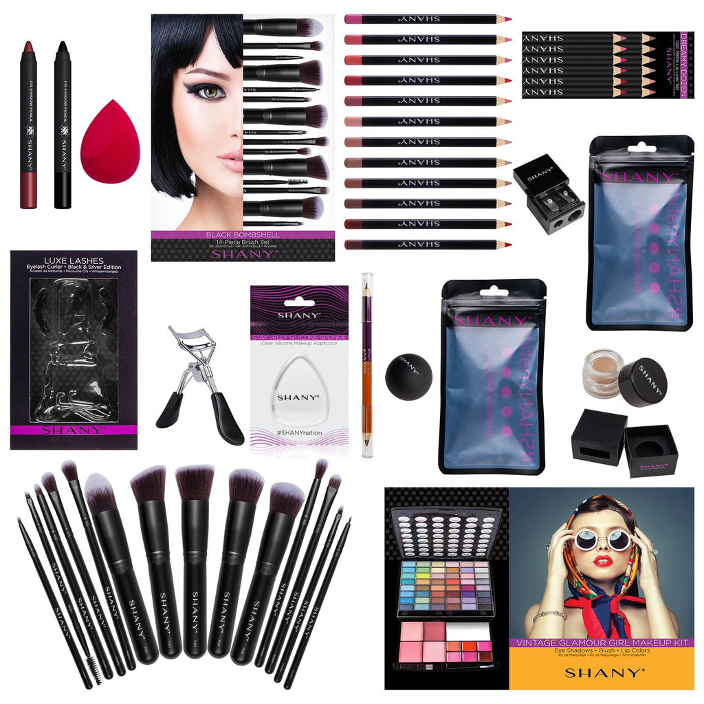 SHANY Bundle Makeup Set - All in One Make up Bulk Box - Includes Pro Cosmetics Brush Set, Eyeshadow Palette , Face Sponge Blender , Lip-gloss and more. - HOLIDAY GIFT IDEA - Color Styles Vary - Slay
