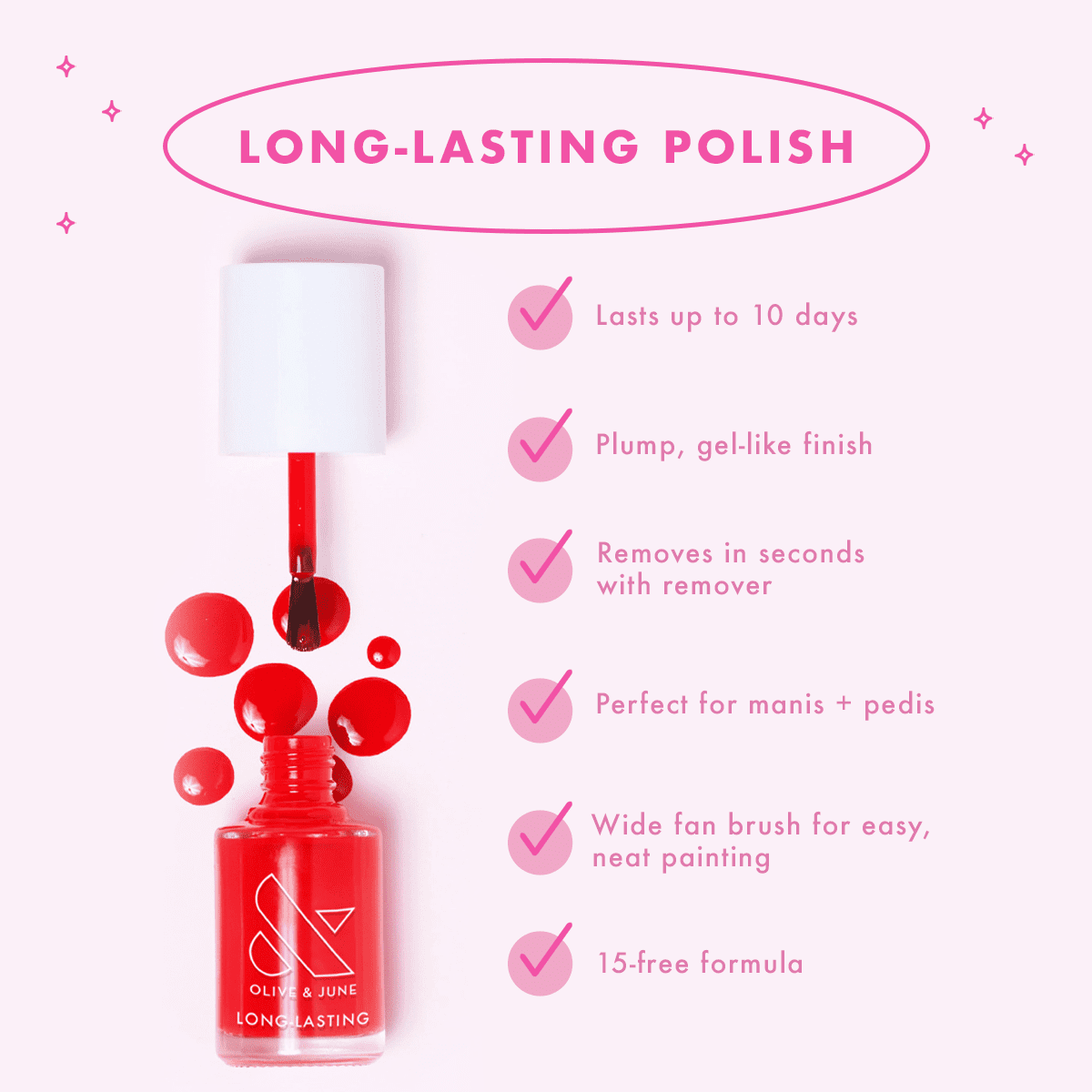 Olive & June Long Lasting Nail Polish, SE, Bubbly Pink, 0.46 fl oz