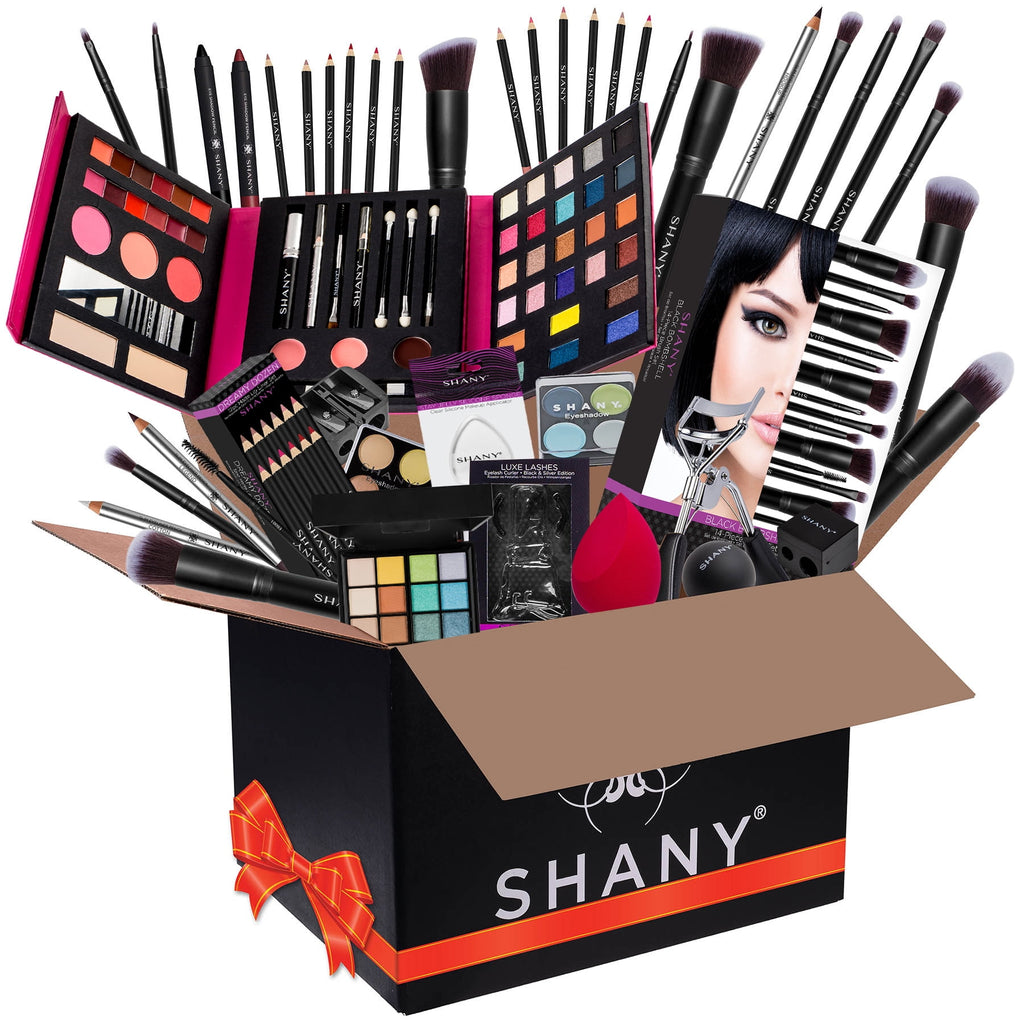 SHANY Bundle Makeup Set - All in One Make up Bulk Box - Includes Pro Cosmetics Brush Set, Eyeshadow Palette , Face Sponge Blender , Lip-gloss and more. - HOLIDAY GIFT IDEA - Color Styles Vary - Slay