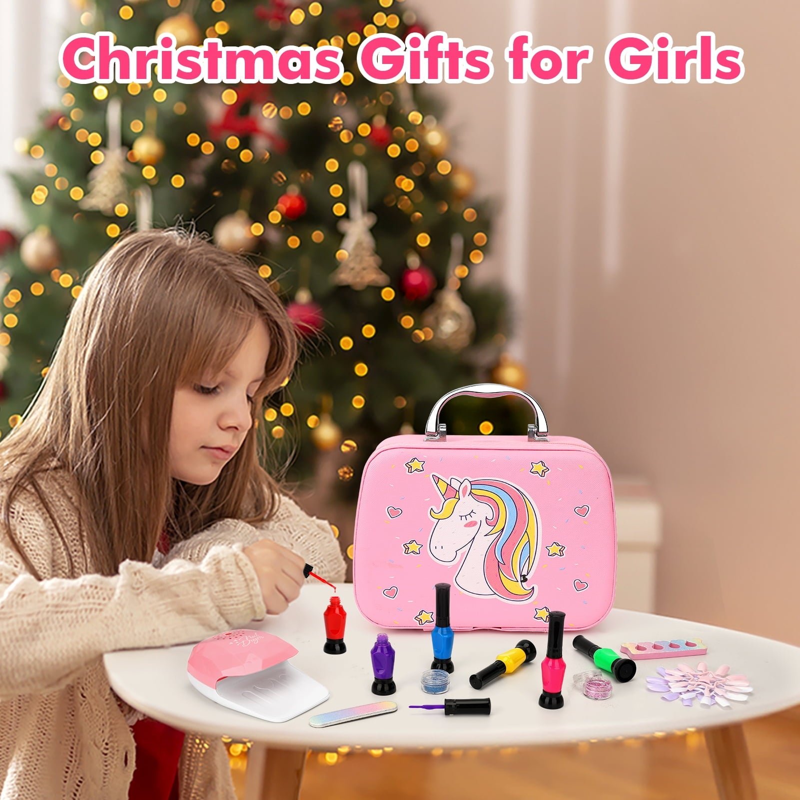 Sendida Kids Nail Art Kit with Dryer & Stickers - Princess Makeup Toys Gift for Girl Ages 3-12